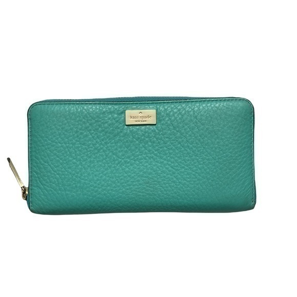 Kate spade green or bluepebbled leather zipper clutch wallet